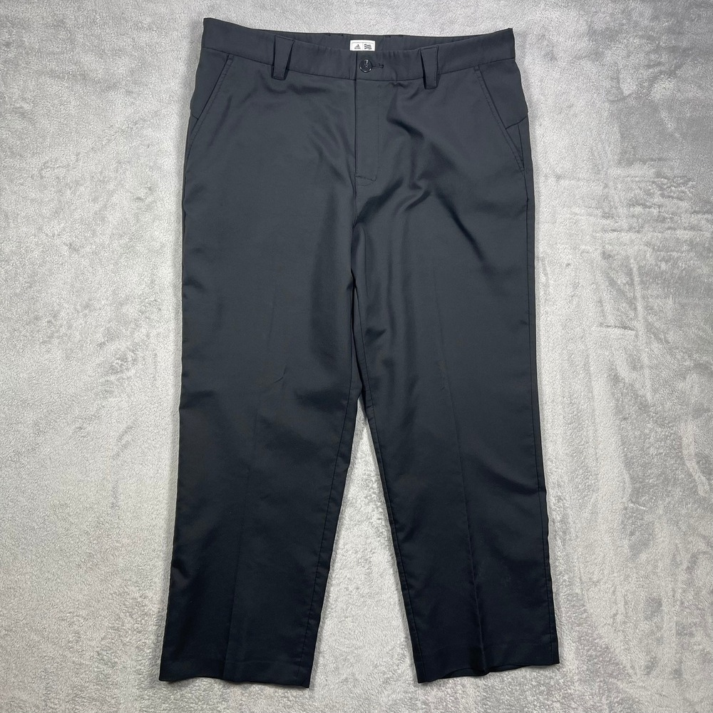 Adidas‎ Golf Pants Mens 36x32(28) Black Flat Front Performance Trousers